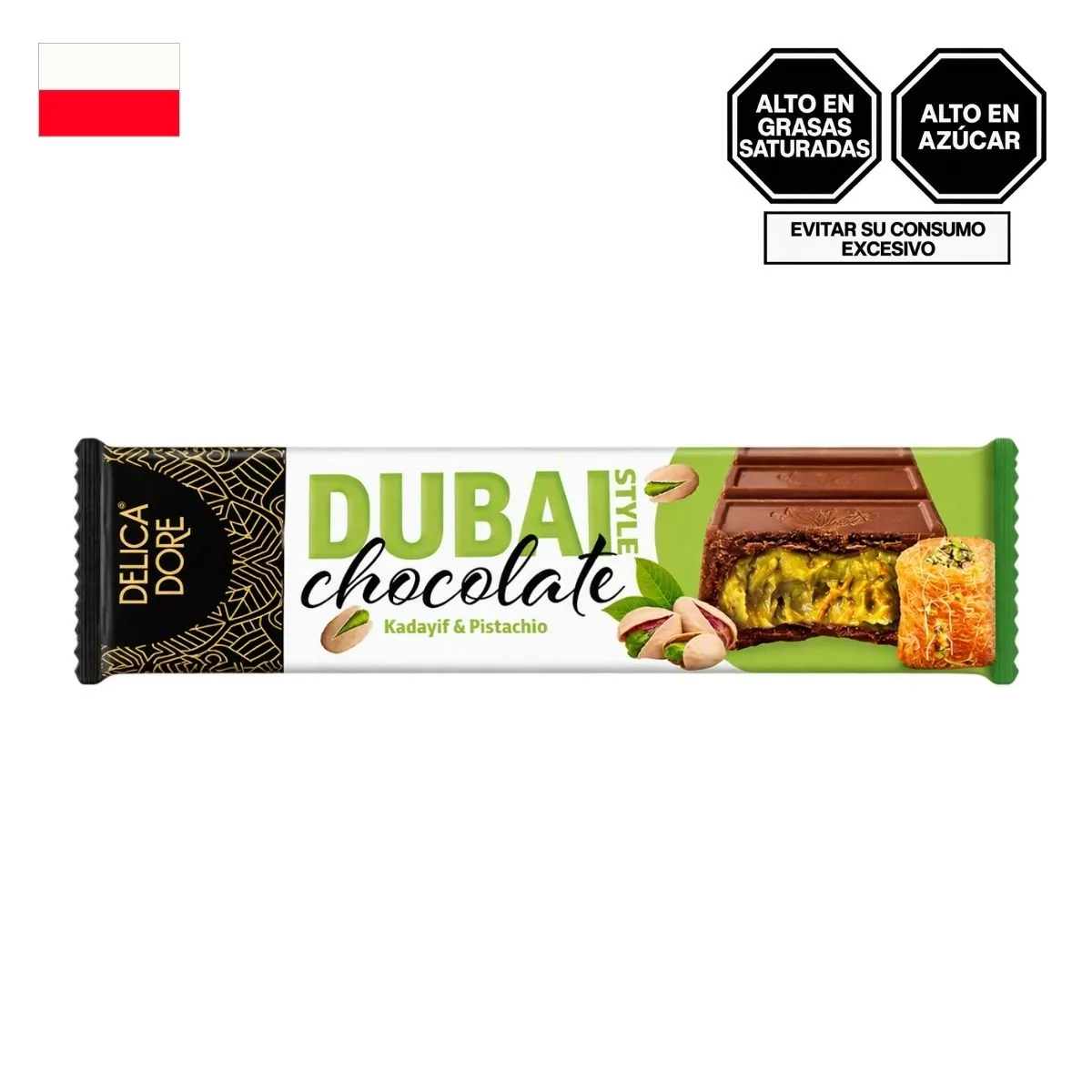  - Barra de Chocolate Delicadore Dubai con Leche Empaque 70 g