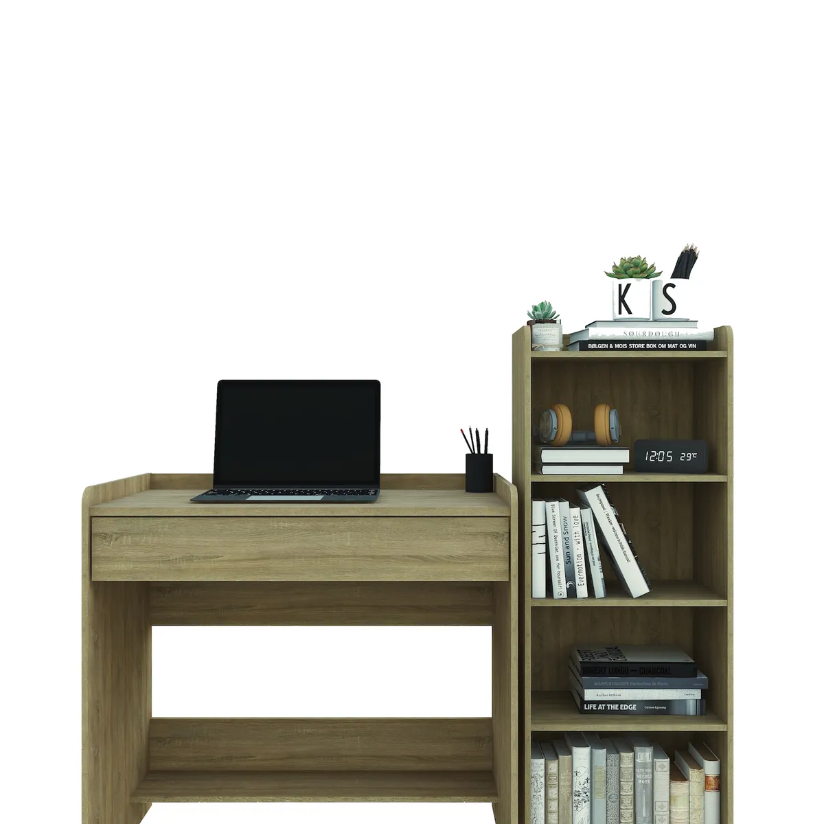 CASA JOVEN - Combo Escritorio 1 Cajon + Estante 4 Divisiones