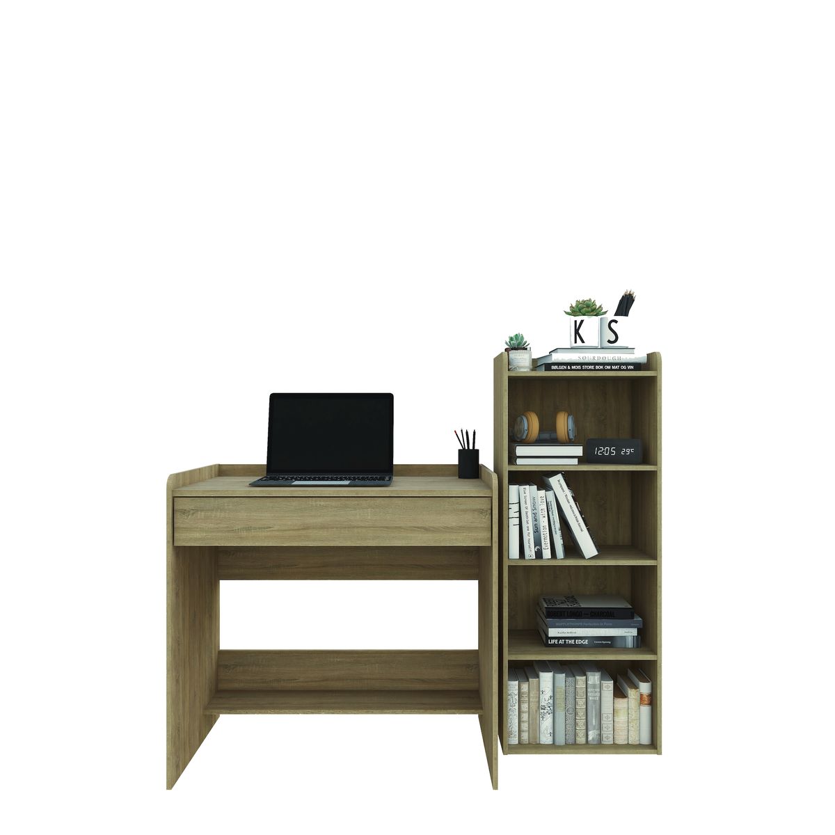 CASA JOVEN - Combo Escritorio 1 Cajon + Estante 4 Divisiones