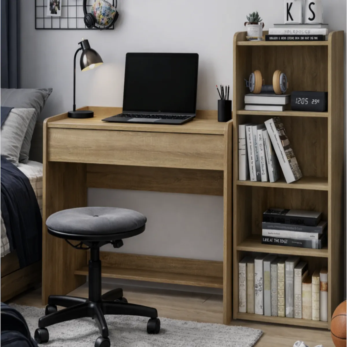 CASA JOVEN - Combo Escritorio 1 Cajon + Estante 4 Divisiones