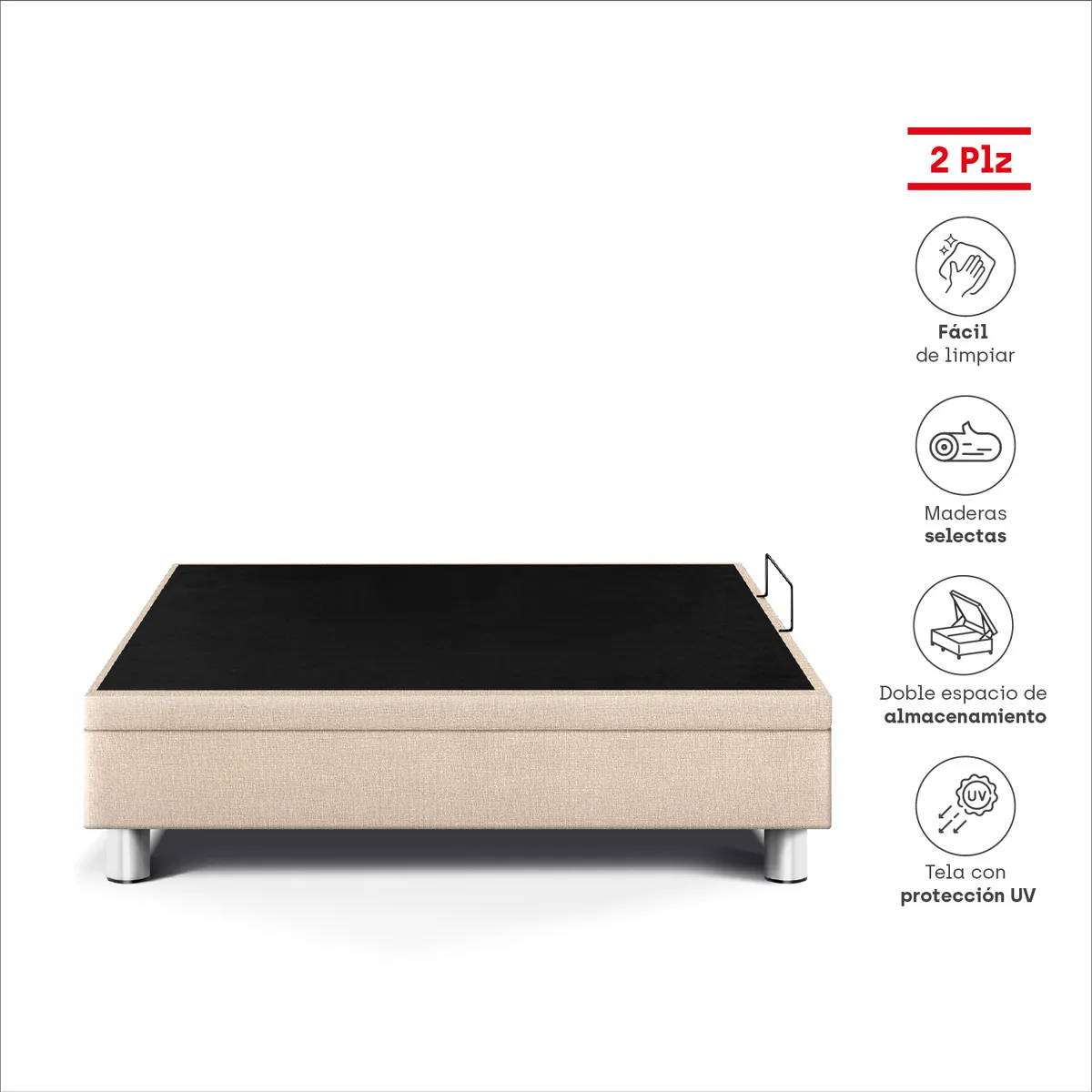 PARAISO - Boxet Deluxe 2 Plazas Champagne con 4  patas cromadas