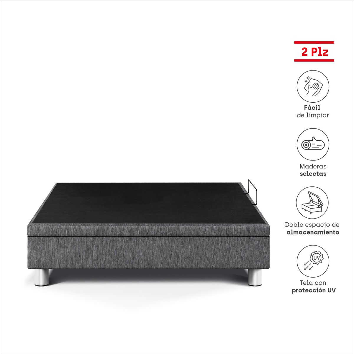 PARAISO - Boxet Deluxe 2 Plazas Gris con 4  patas cromadas