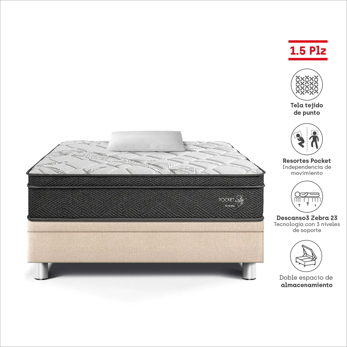 PARAISO - Cama Boxet Pocket Star 1.5 Pzs Champ