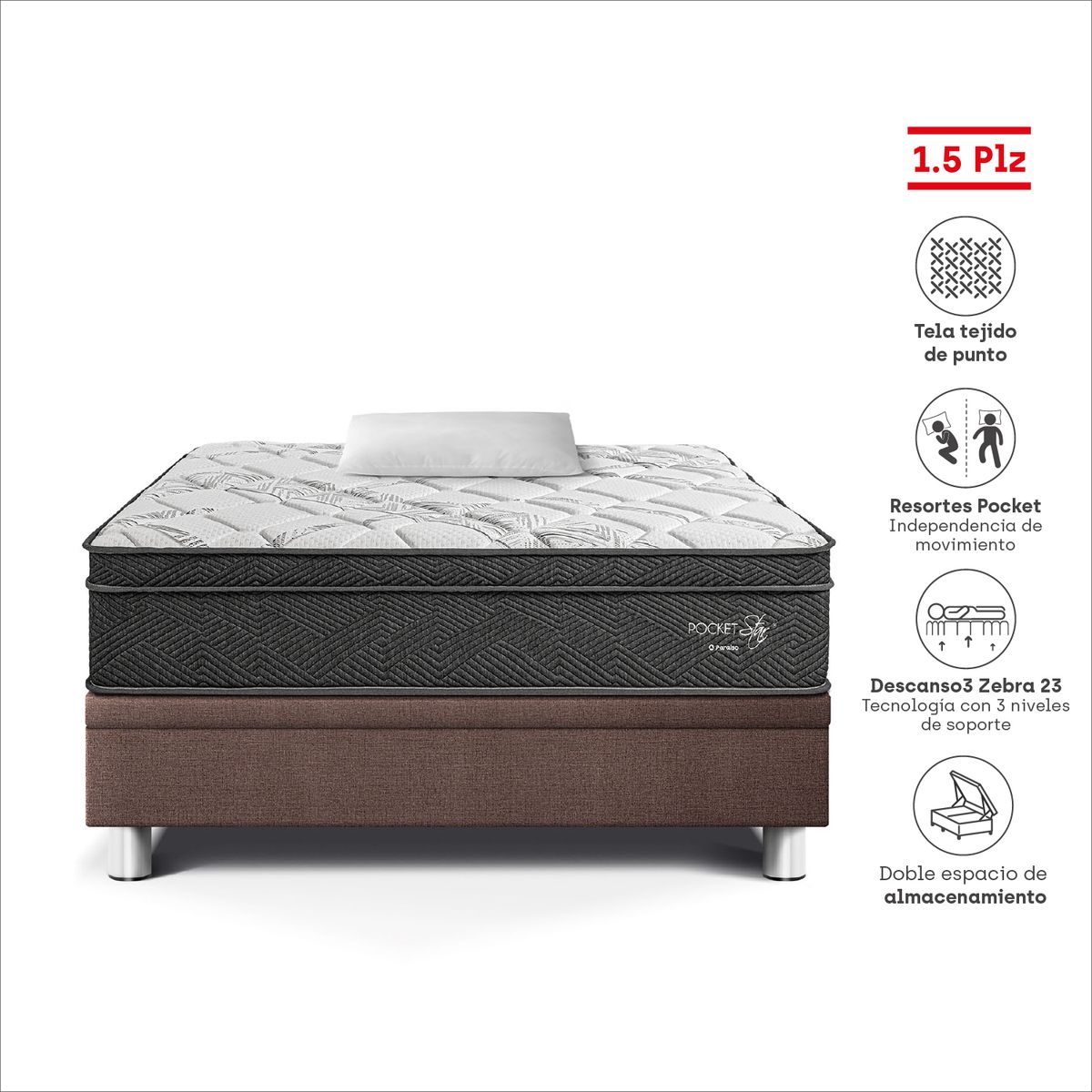 PARAISO - Cama Boxet Pocket Star 1.5 Pzs Choco
