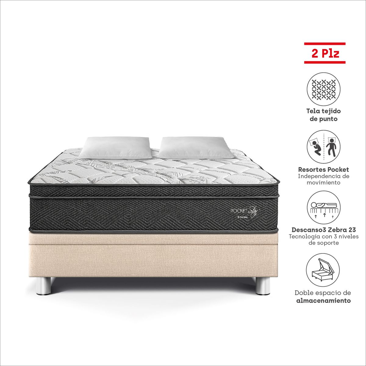 PARAISO - Cama Boxet Pocket Star 2 Pzs Champ