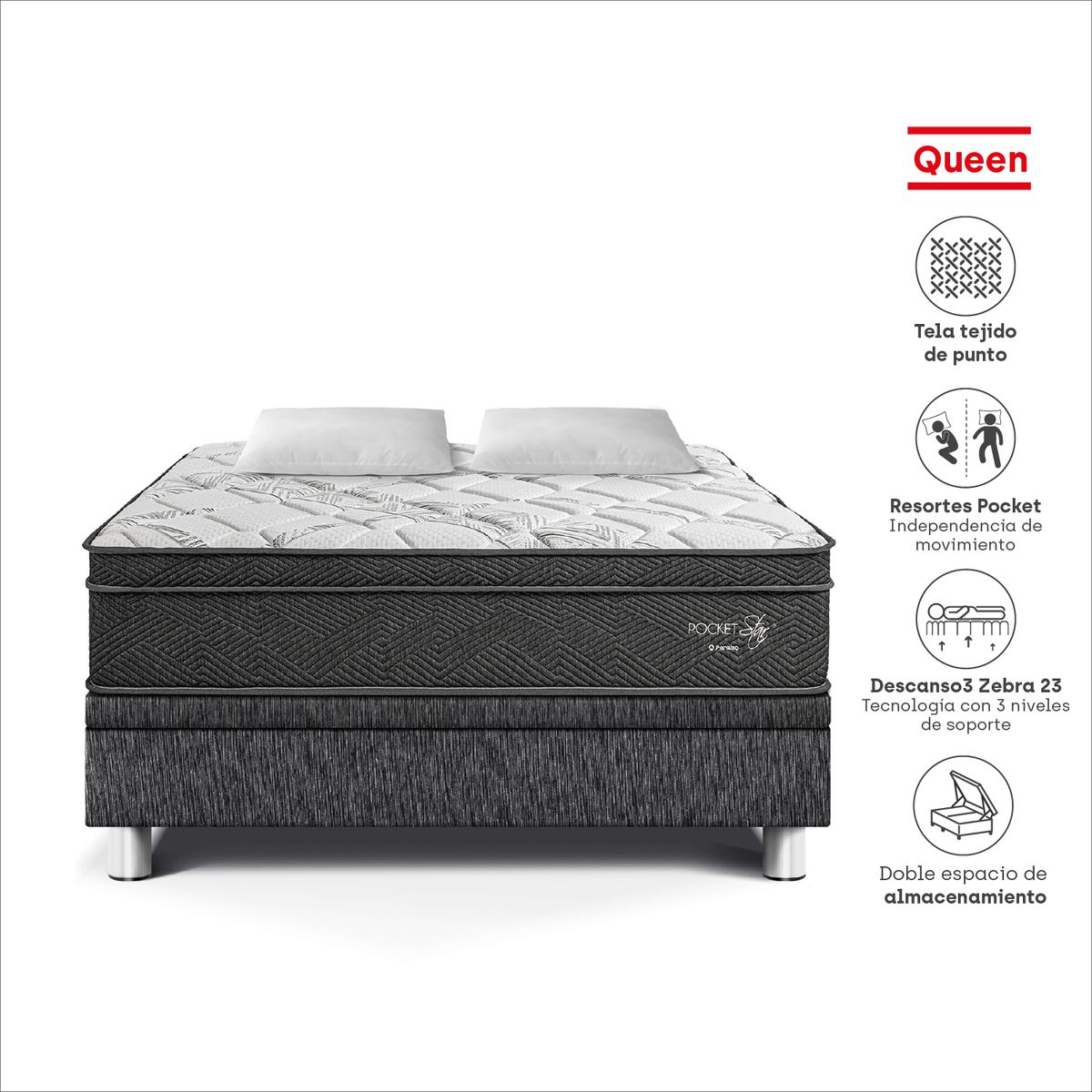 PARAISO - Cama Boxet Pocket Star Queen Charcoal