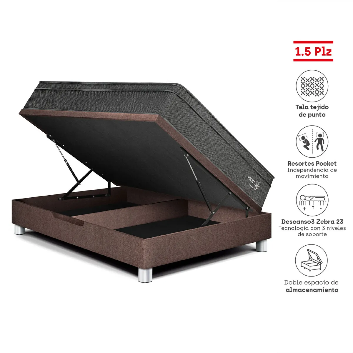 PARAISO - Dorm Boxet Pocket Star 1.5 Pzs Choco