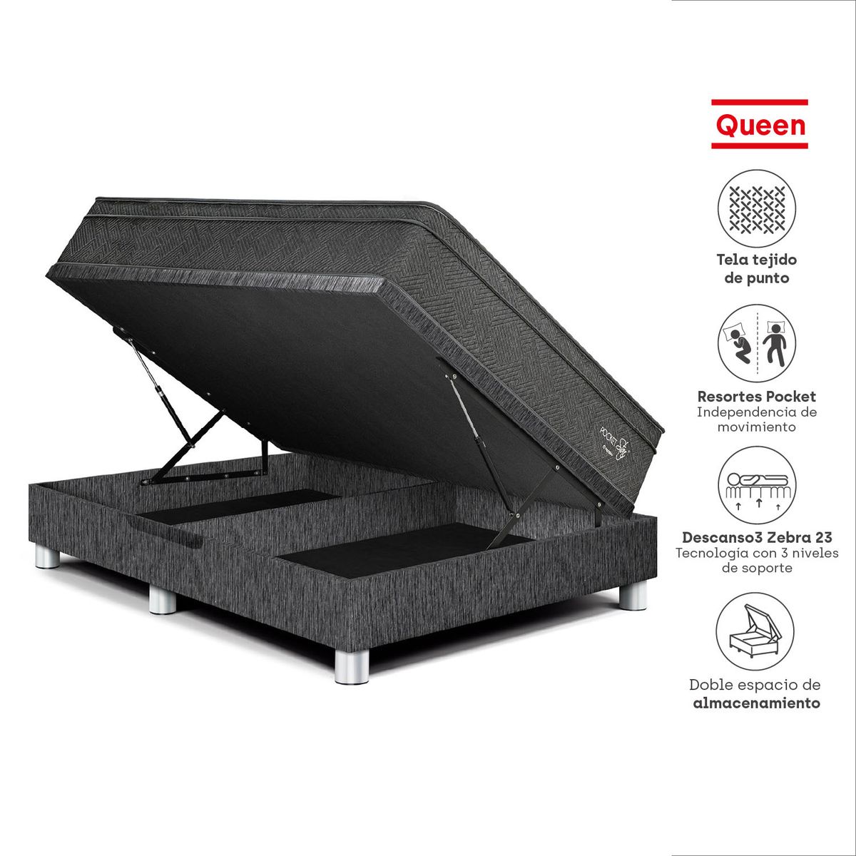 PARAISO - Dorm Boxet Pocket Star Queen Charcoal