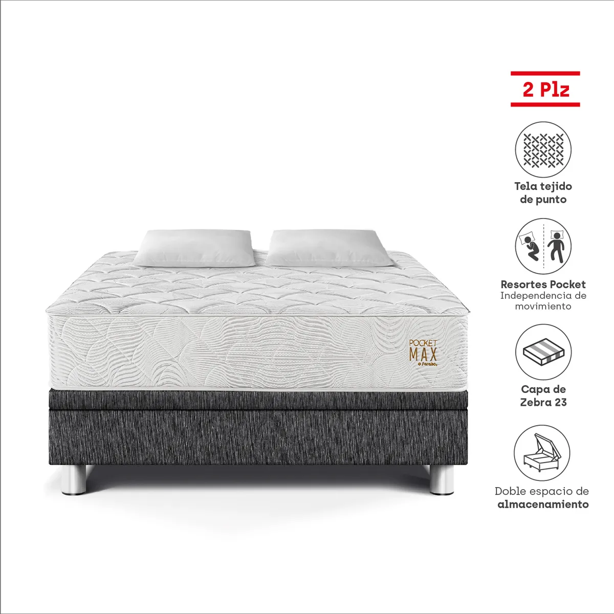 PARAISO - Cama Boxet Pocket Max 2 Pzs Charcoal