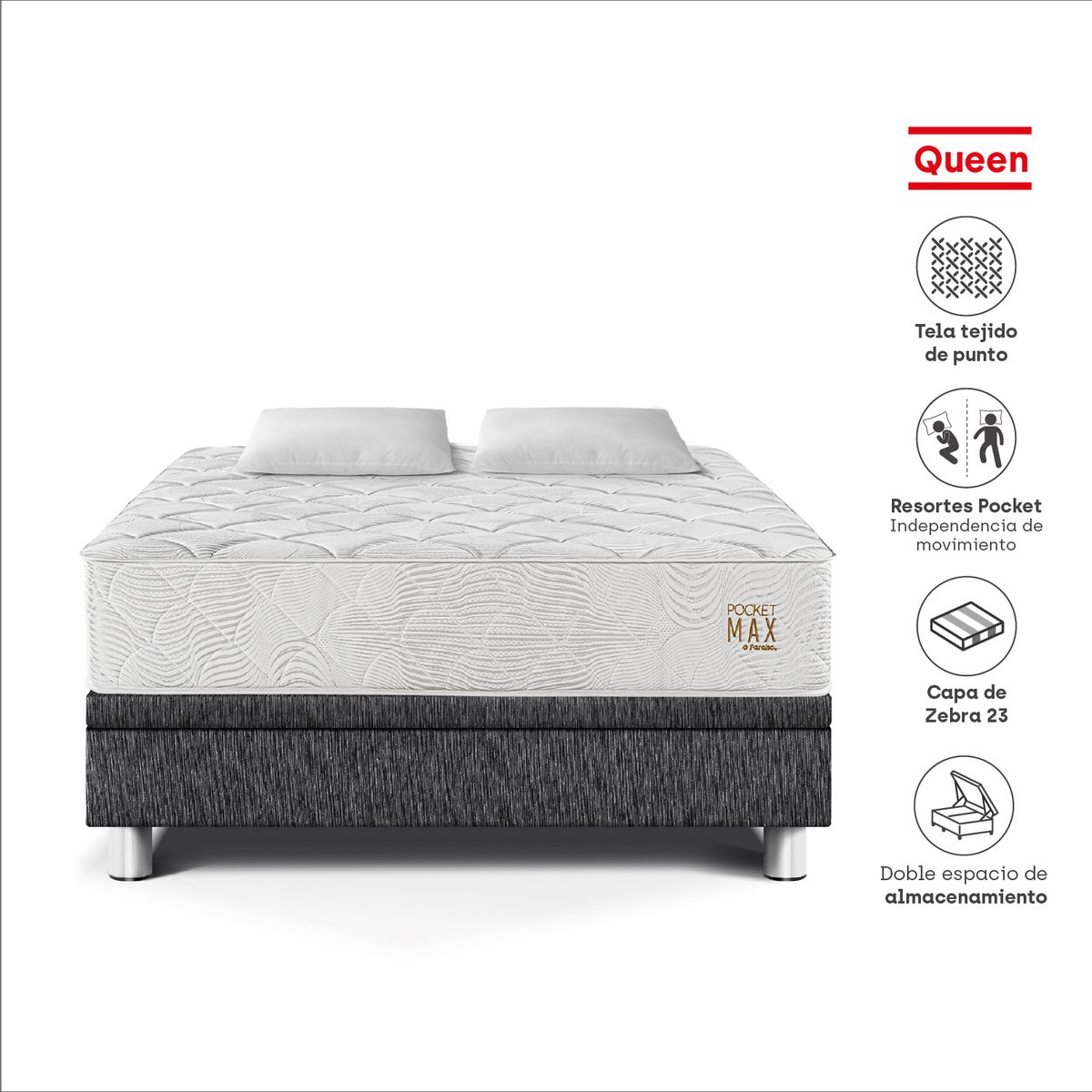 PARAISO - Cama Boxet Pocket Max Queen Charcoal