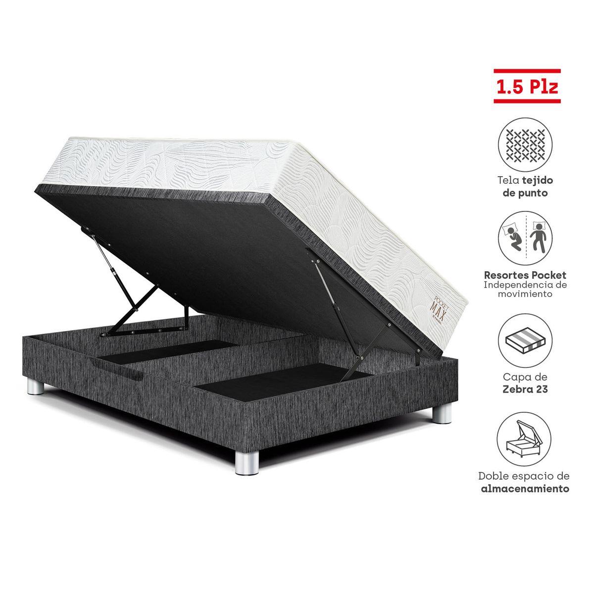 PARAISO - Dorm Boxet Pocket Max 1.5 Pzs Charcoal