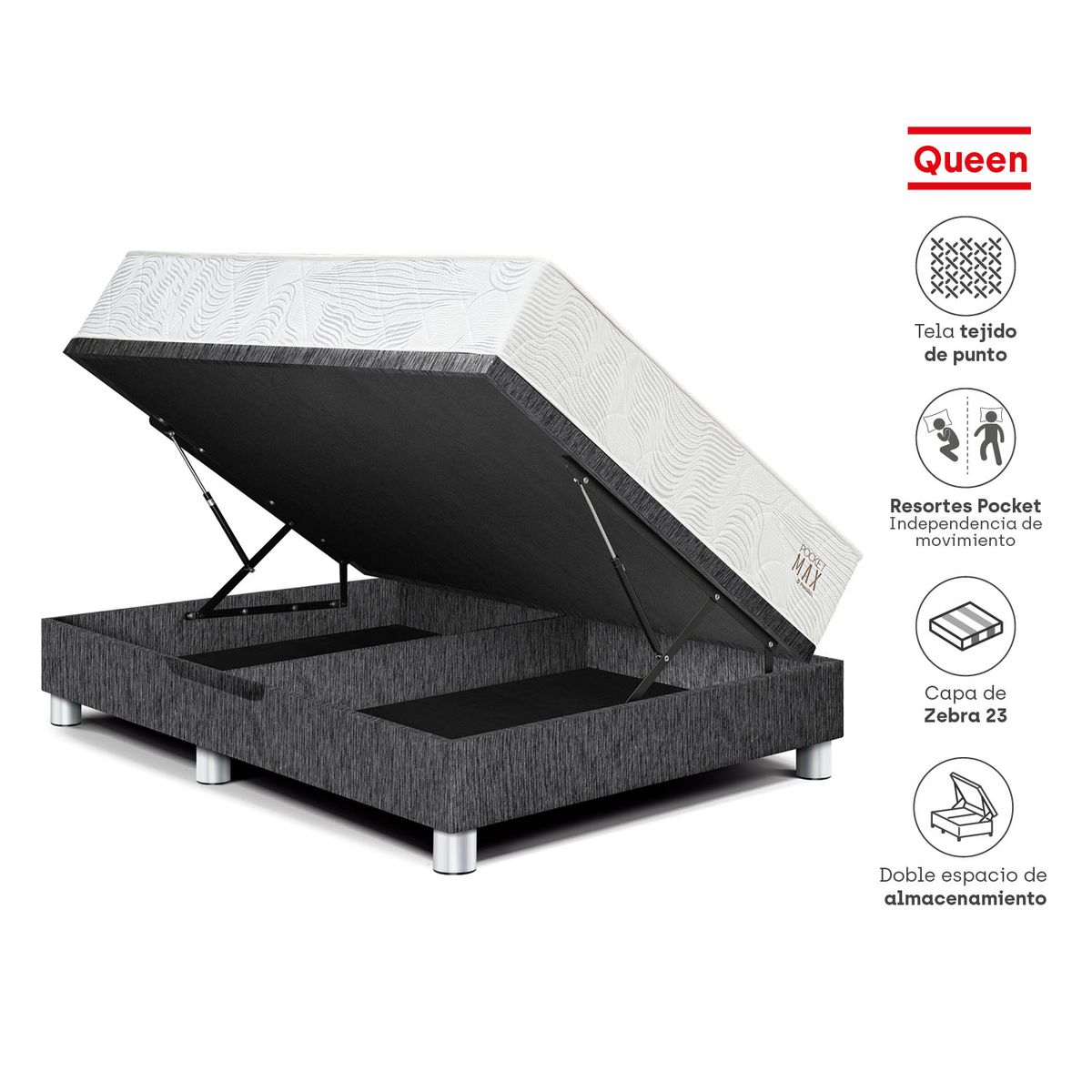 PARAISO - Dorm Boxet Pocket Max Queen Charcoal