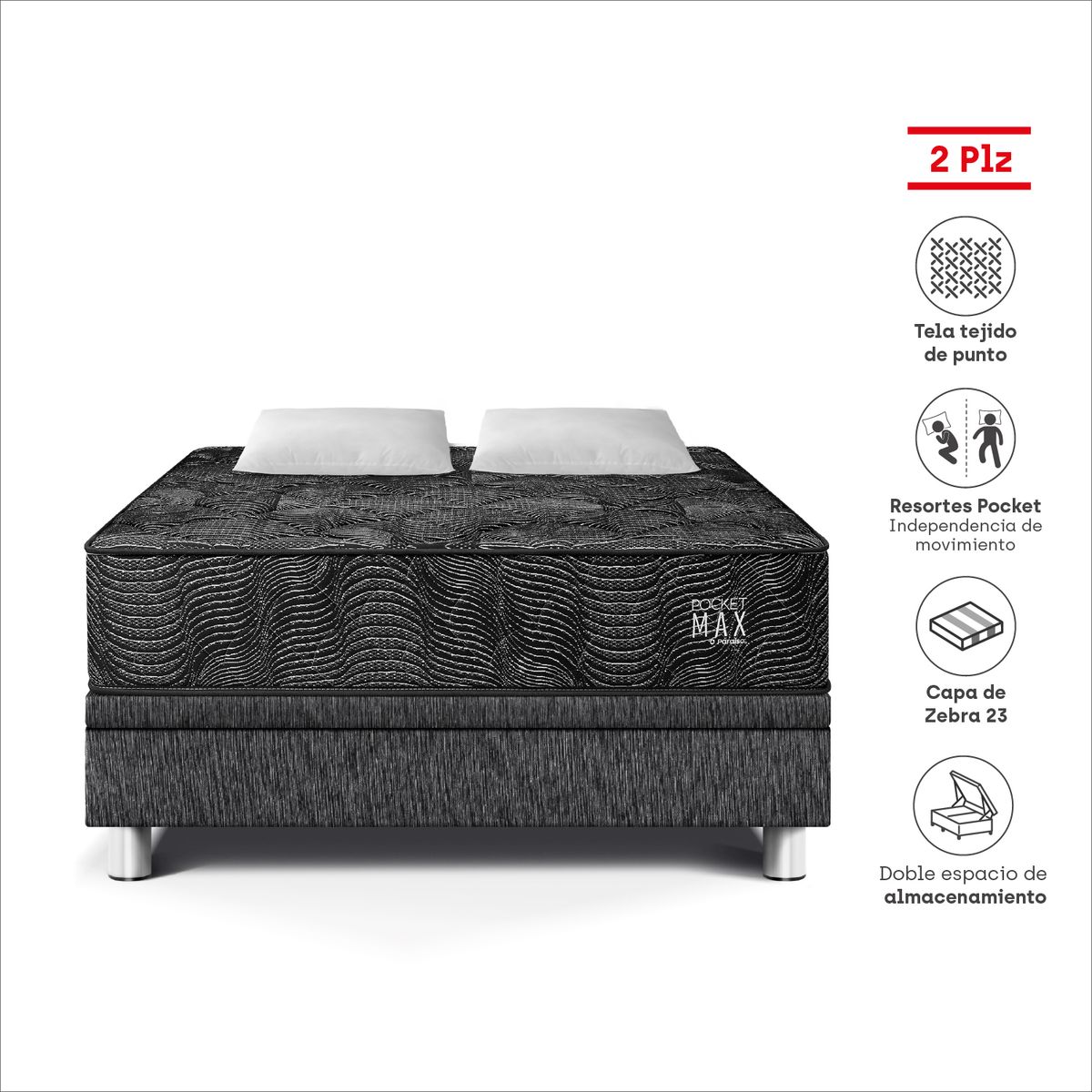 PARAISO - Cama Boxet Pocket Max Black 2 Pzs