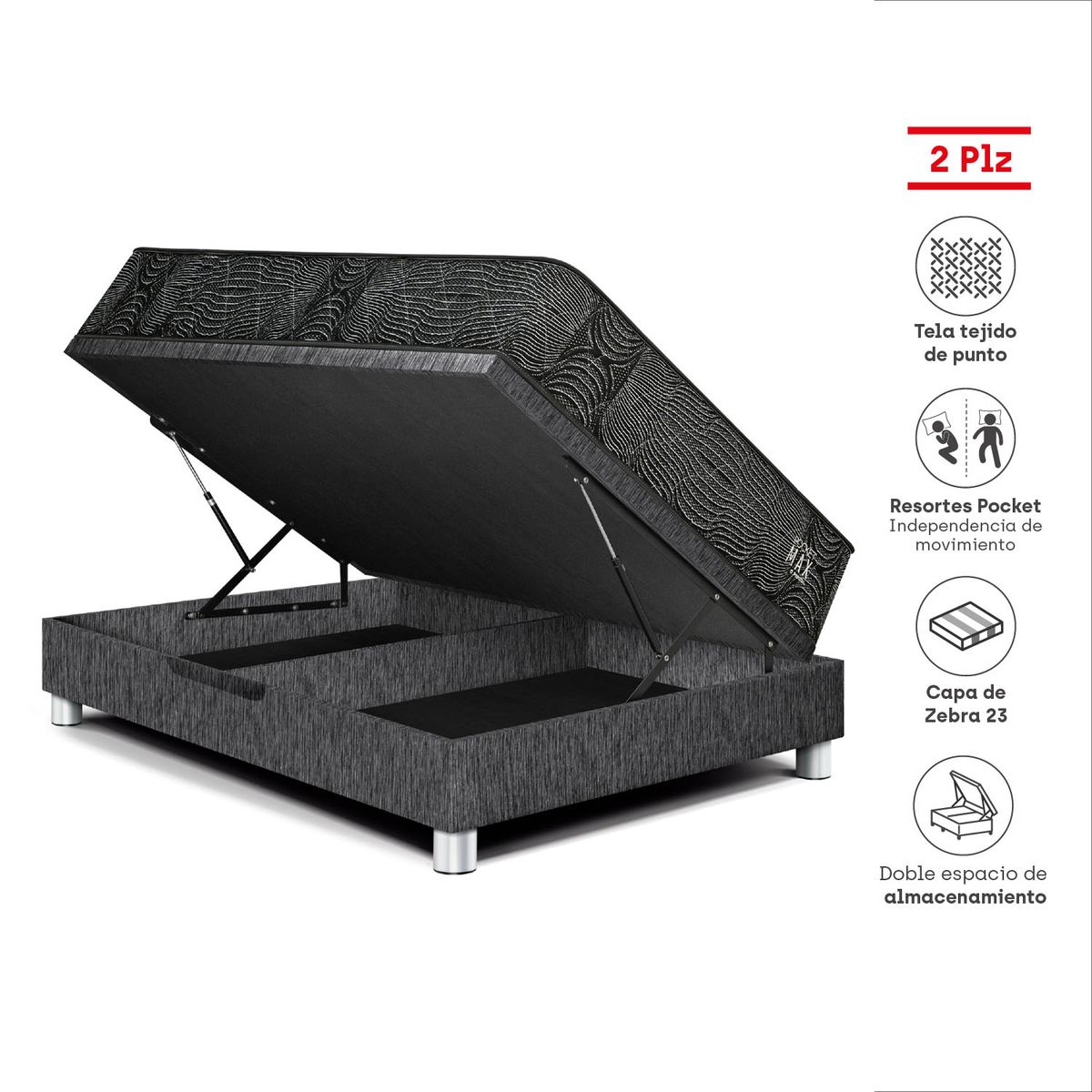 PARAISO - Dorm Boxet Pocket Max Black 2 Pzs