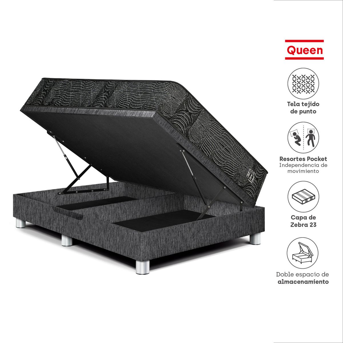 PARAISO - Dorm Boxet Pocket Max Black Queen