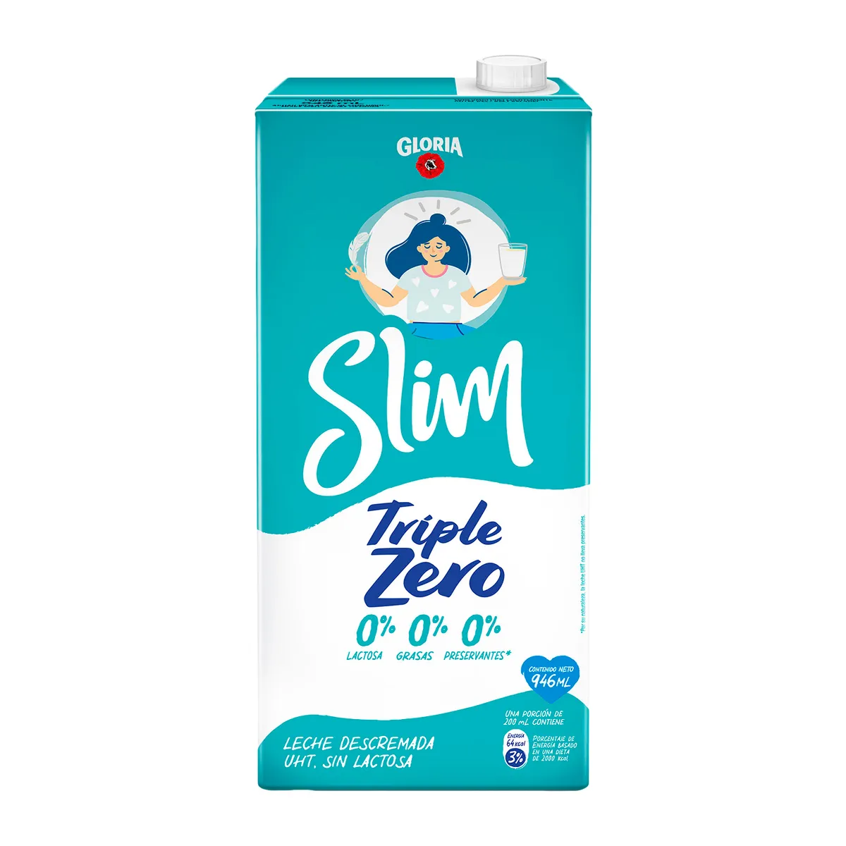 GLORIA - Leche UHT Gloria Slim Triple Zero Caja 946 mL