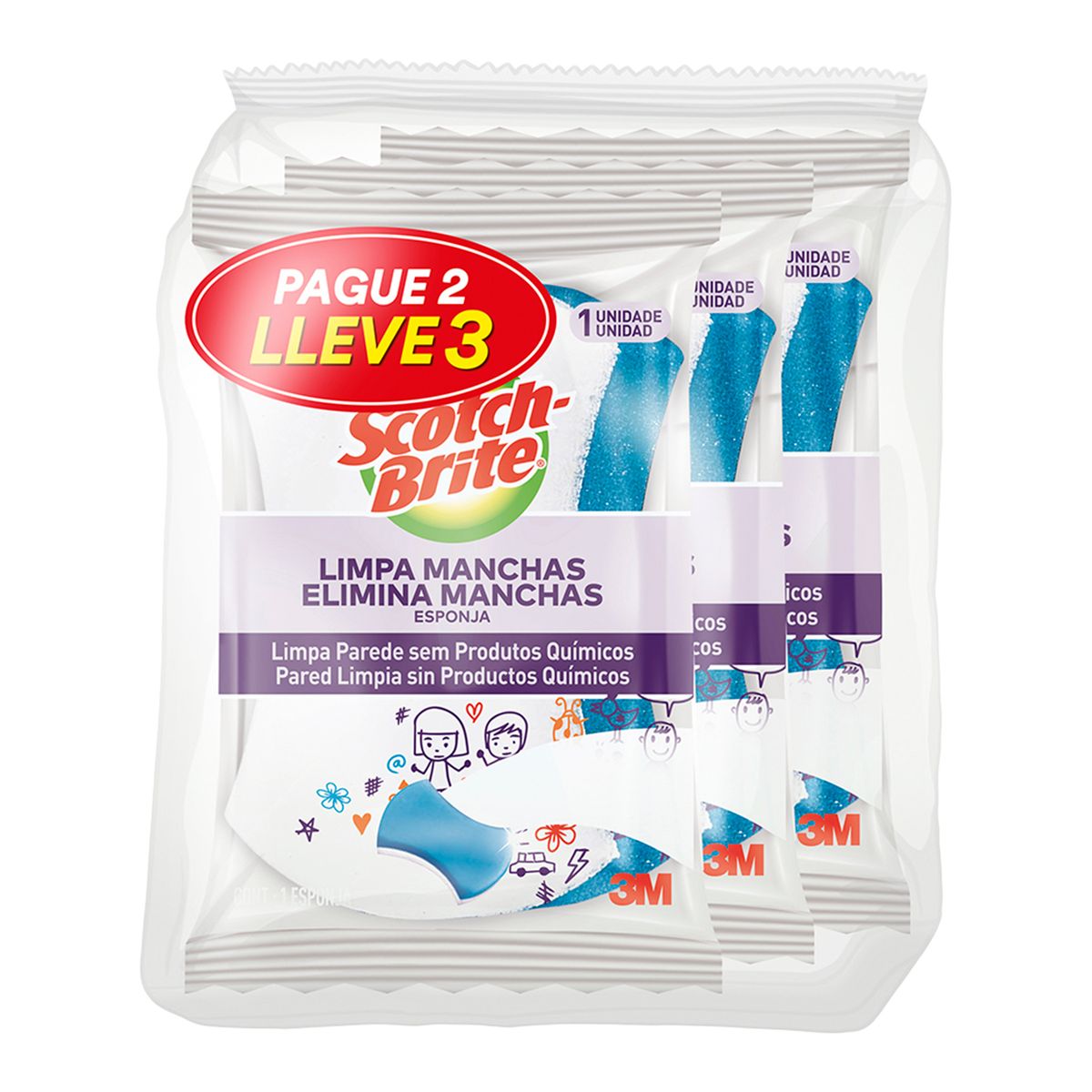 SCOTCH BRITE - Esponja Borra Manchas Scotch Brite Empaque 3 Und