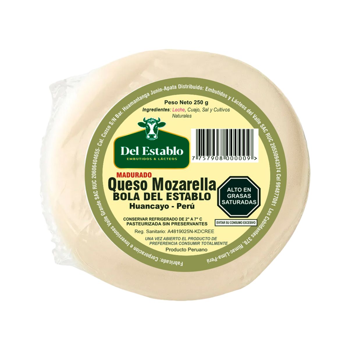 DEL ESTABLO - Queso Mozarella Del Establo Empaque 250 g