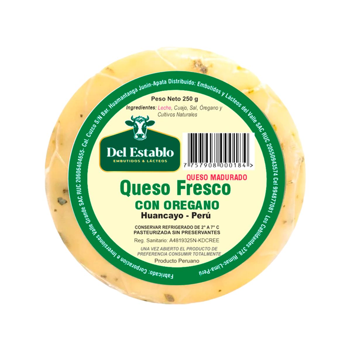 DEL ESTABLO - Queso Fresco Del Establo con Orégano Empaque 250 g