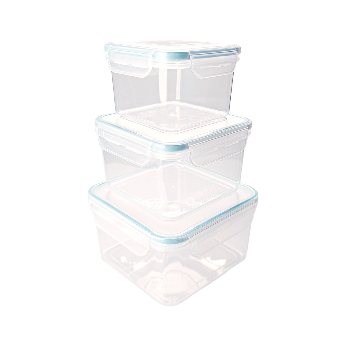 CASA JOVEN - Set Contenedor Cuadrado Aqua 3 Piezas 430 mL+800 mL+1300 mL