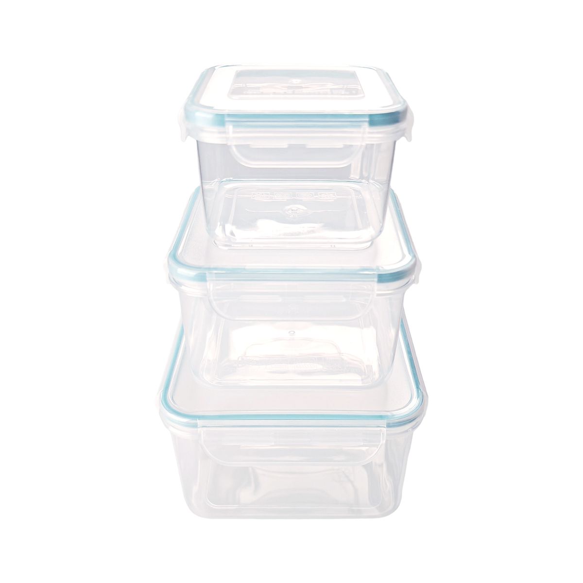 CASA JOVEN - Set Contenedor Cuadrado Aqua 3 Piezas 430 mL+800 mL+1300 mL