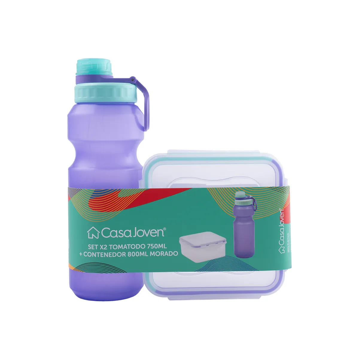 CASA JOVEN - Set Tomatodo 550 Ml +Contenedor Morado 2 Piezas