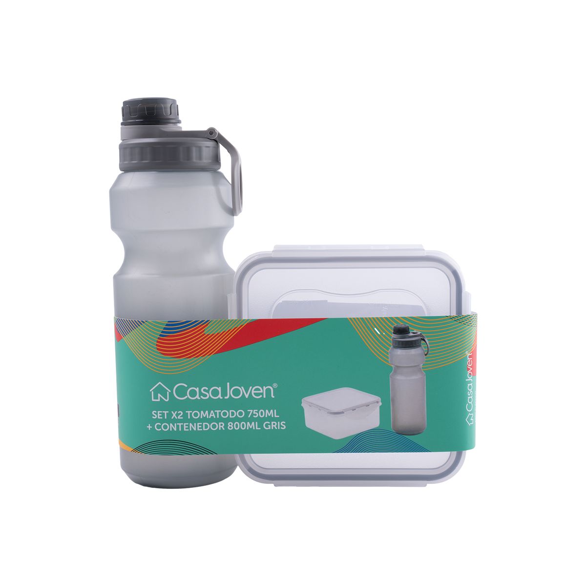 CASA JOVEN - Set Tomatodo 550 Ml +Contenedor Gris 2 Piezas