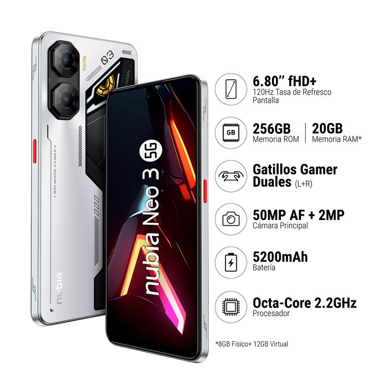 Zte - Smartphone Zte Nubia Neo 3 5G 8+256Gb Plateado