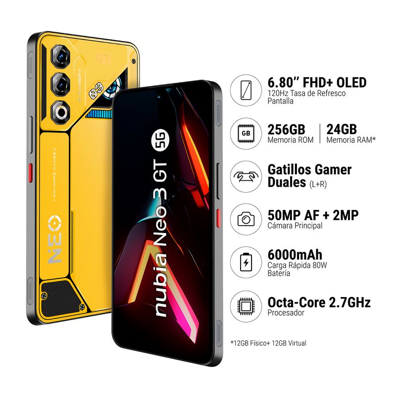 Zte - Smartphone Zte Nubia Neo 3Gt 5G 12+256Gb Amarillo