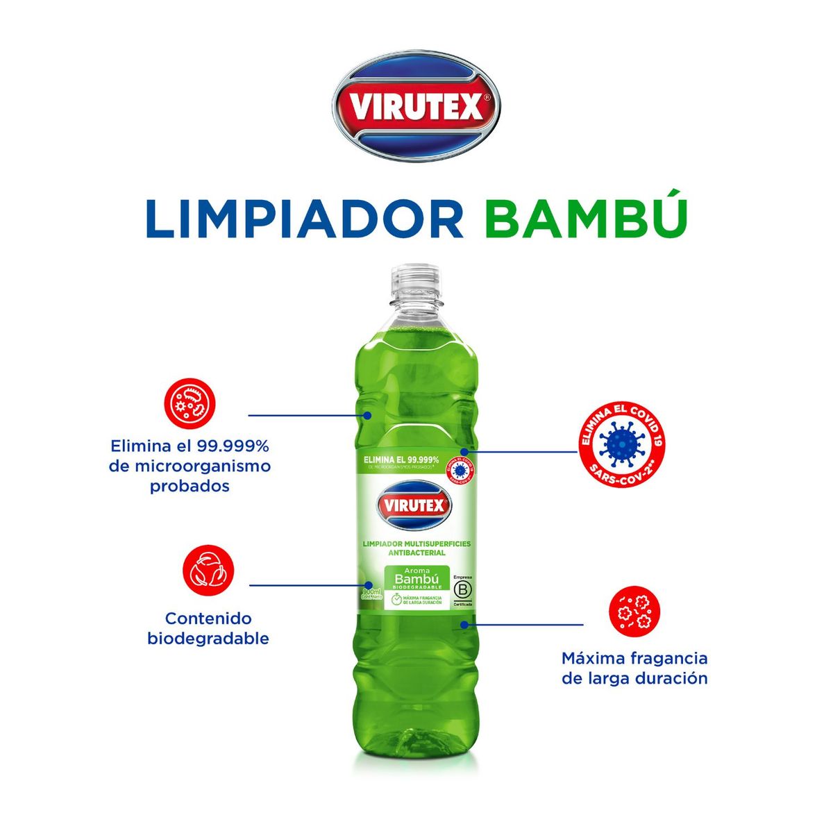 VIRUTEX - Limpiador Multisuperficies Virutex Bambú Botella 900 mL