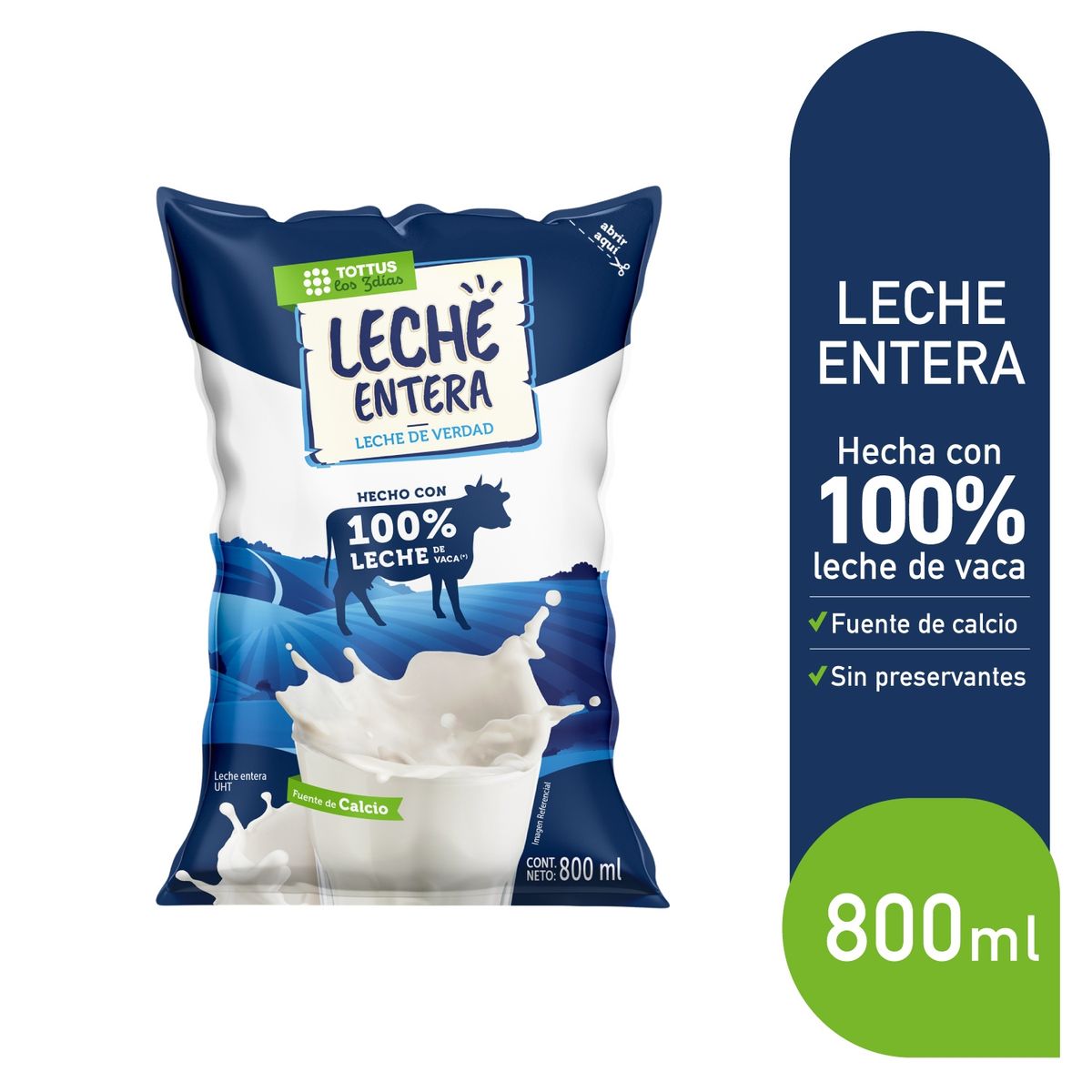 TOTTUS - Leche UHT Tottus Entera Bolsa 800 mL