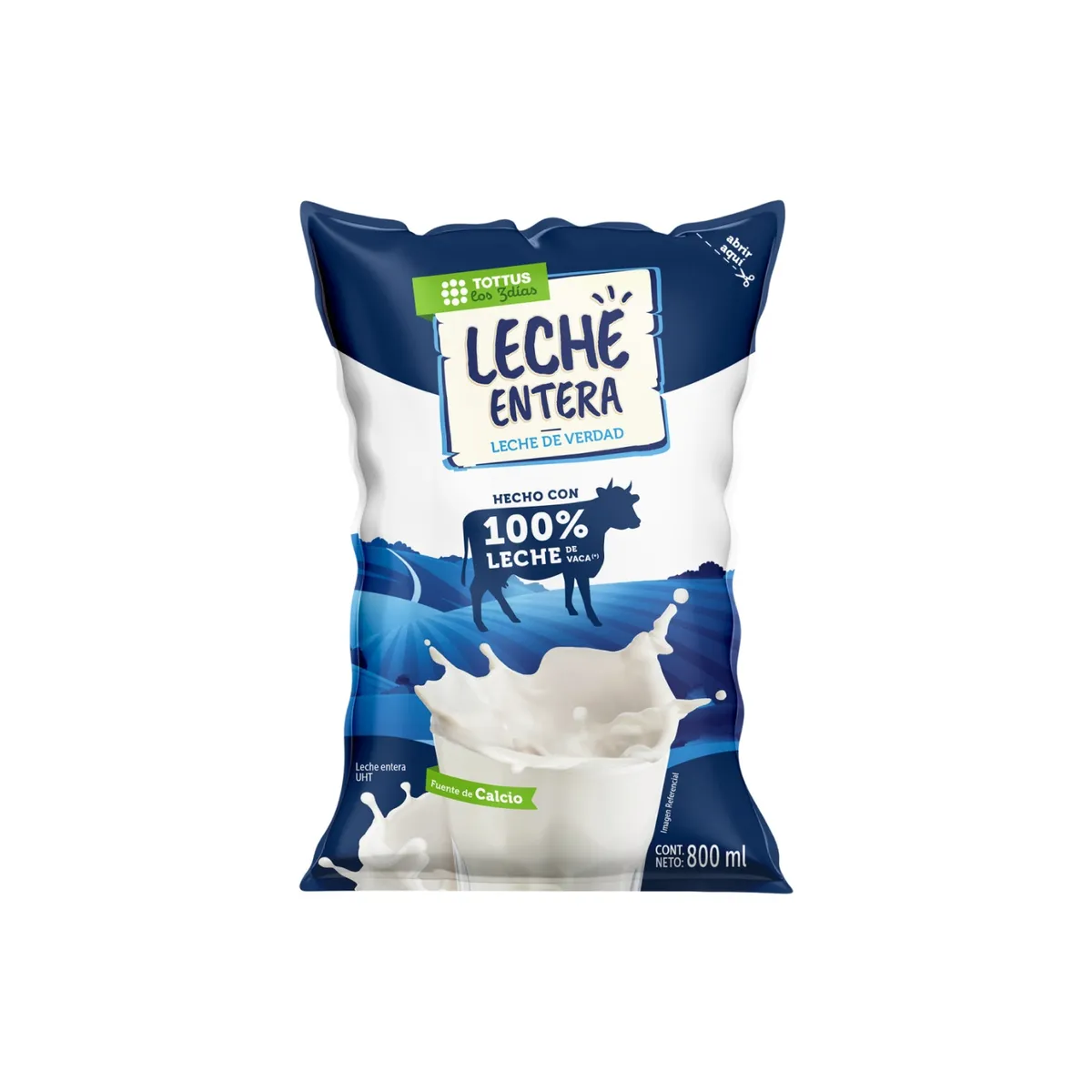 TOTTUS - Leche UHT Tottus Entera Bolsa 800 mL