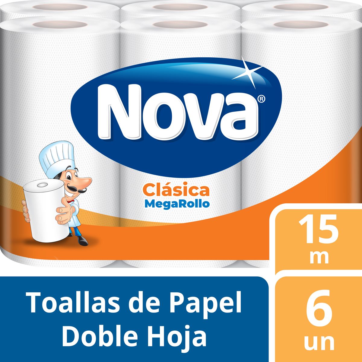 NOVA - Papel Toalla Nova Clásica Megarrollo Empaque 6 Und
