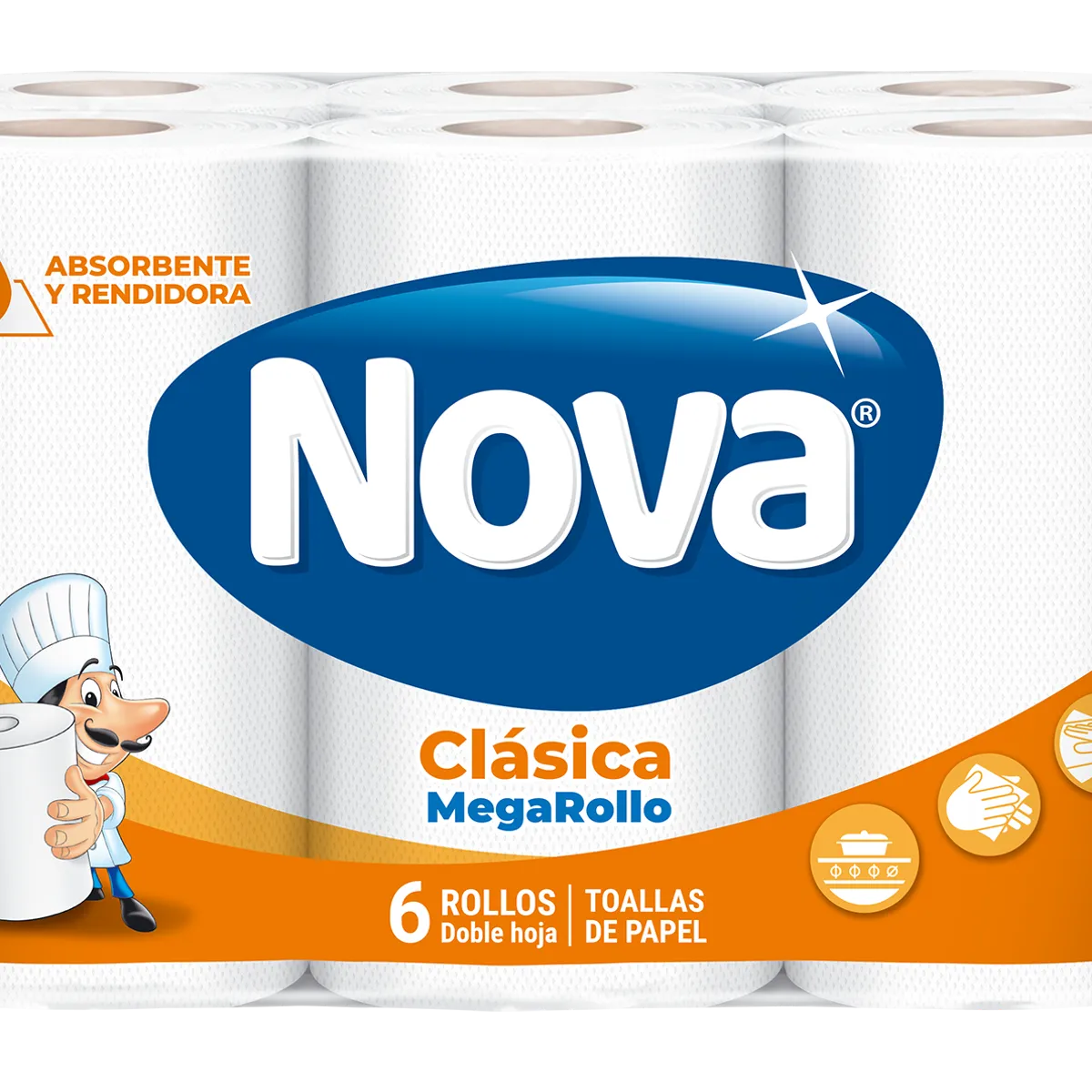NOVA - Papel Toalla Nova Clásica Megarrollo Empaque 6 Und