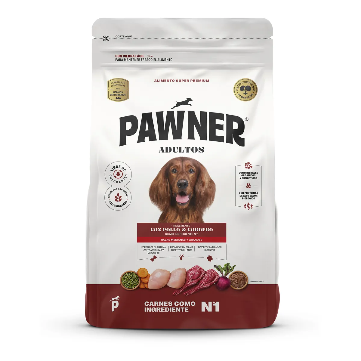 PAWNER - Alimento para Perro Medianos y Grandes Pawner Pollo Cordero Bolsa 3 Kg