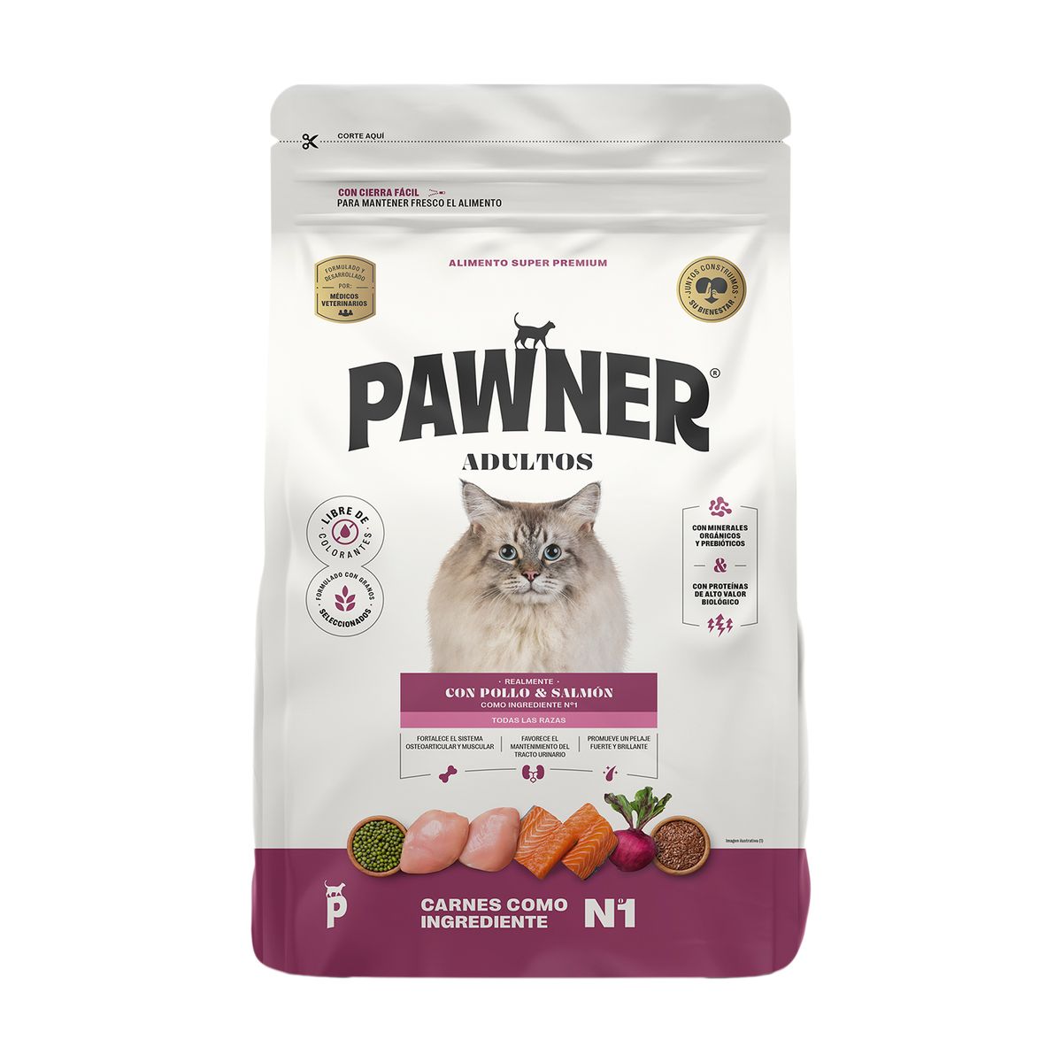 PAWNER - Alimento para Gatos Adultos Pawner Pollo y Salmón Bolsa 3 Kg