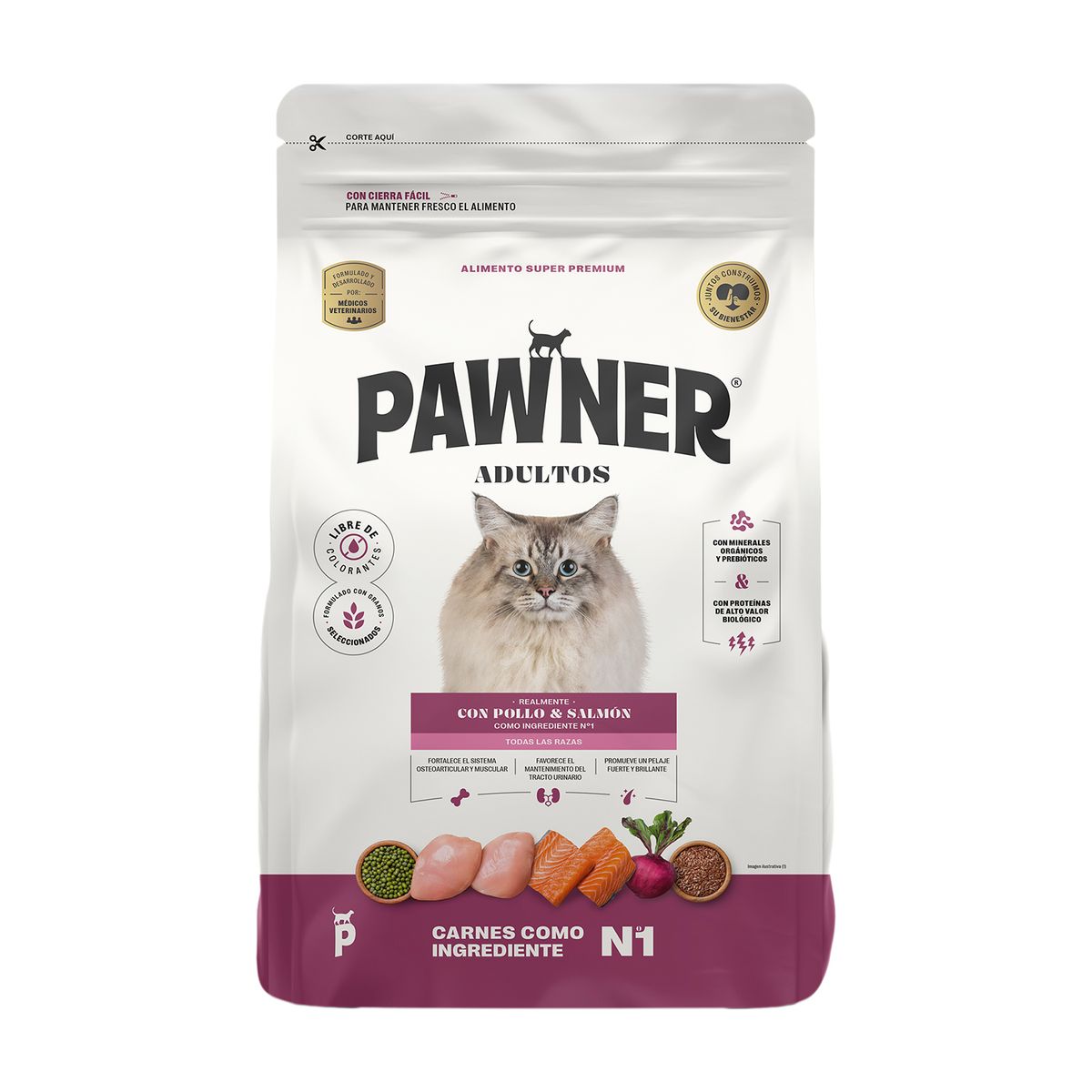  - Alimento para Gatos Adultos Pawner Pollo y Salmón Bolsa 8 Kg