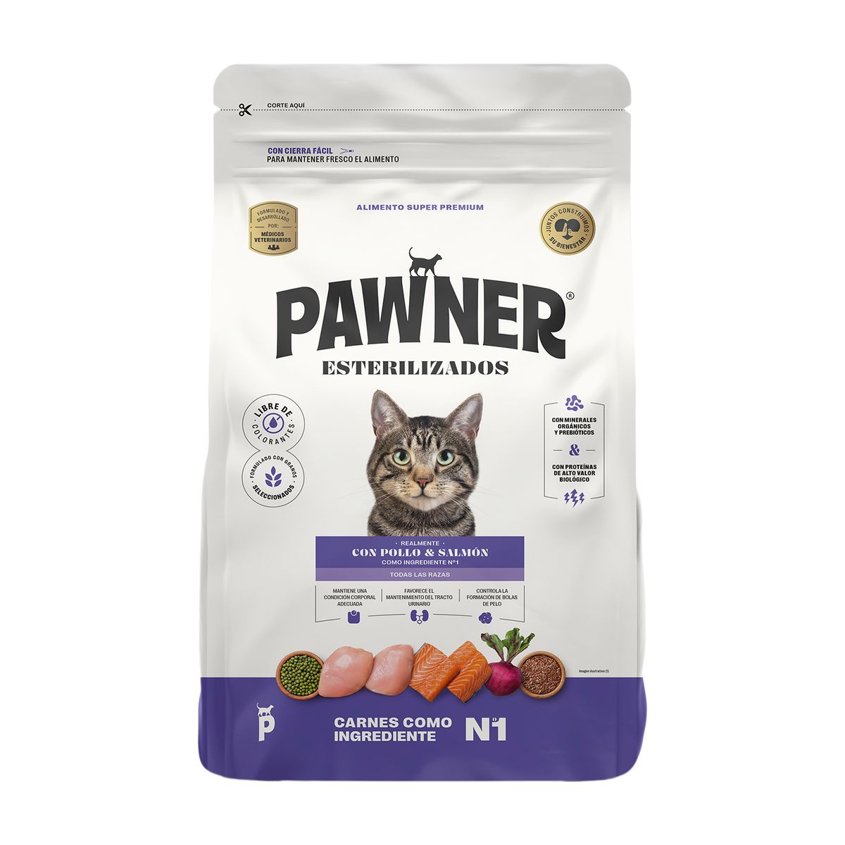 PAWNER - Alimento para Gatos Esterilizados Pawner Pollo y Salmón Bolsa 1 Kg