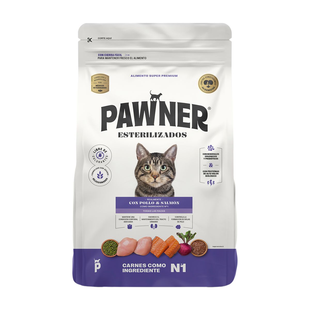 PAWNER - Alimento para Gatos Esterilizados Pawner Pollo y Salmón Bolsa 3 Kg