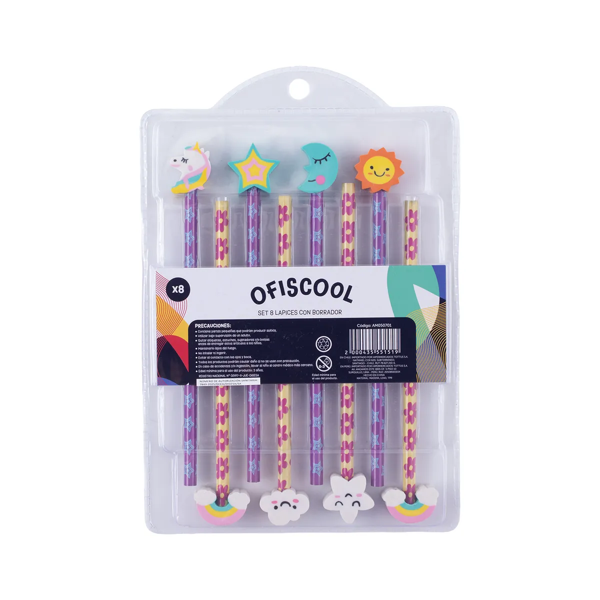 OFISCOOL - Set Lápices con Borrador 8 Und