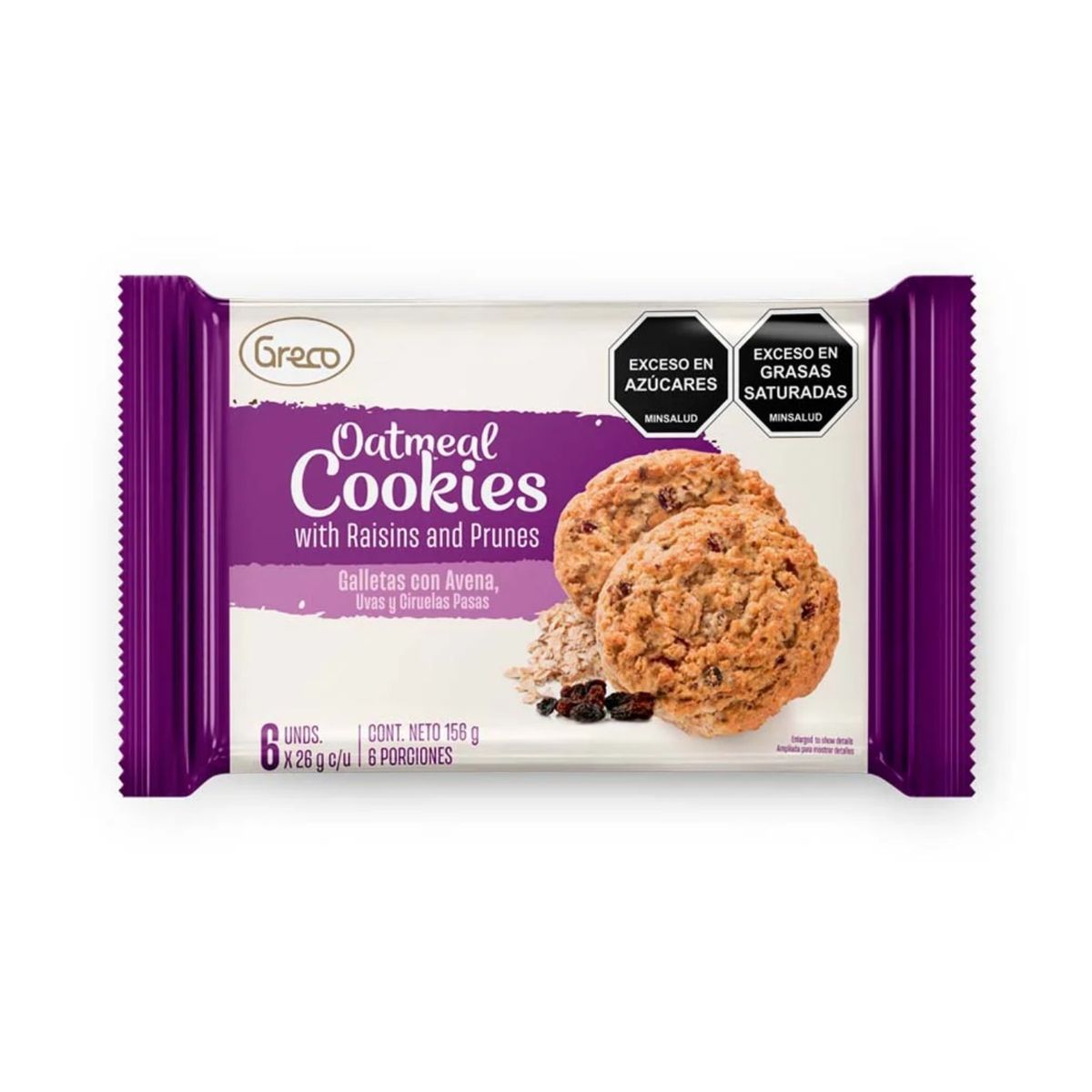 GRECO - Galletas Greco Avena, Uvas y Ciruelas Pasas Empaque 6 Und