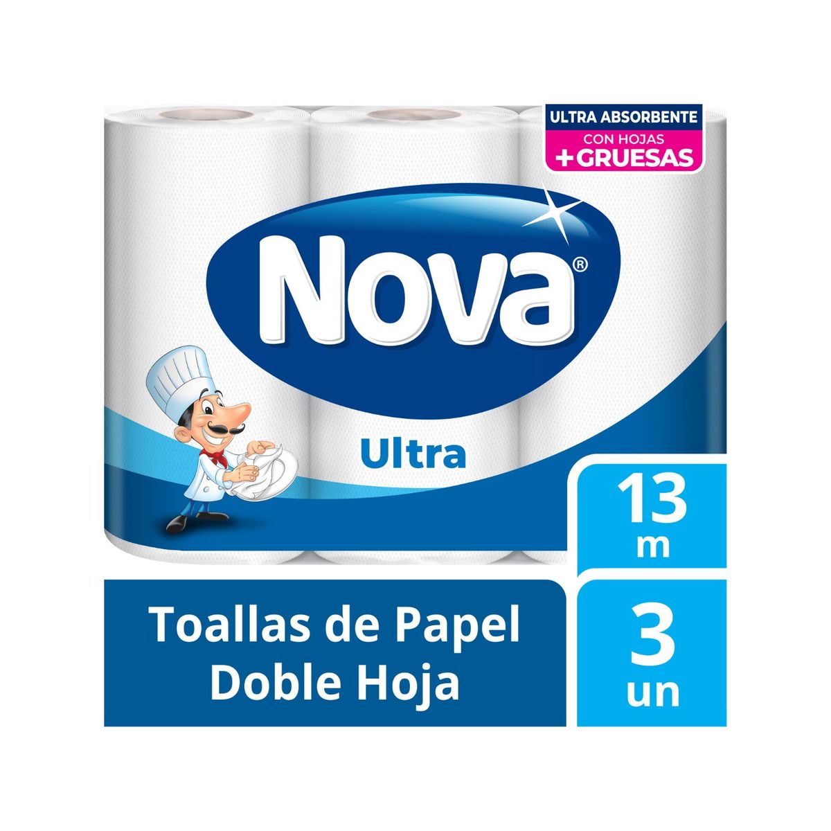 NOVA - Papel Toalla Nova Ultra Absorbente Empaque 3 Und