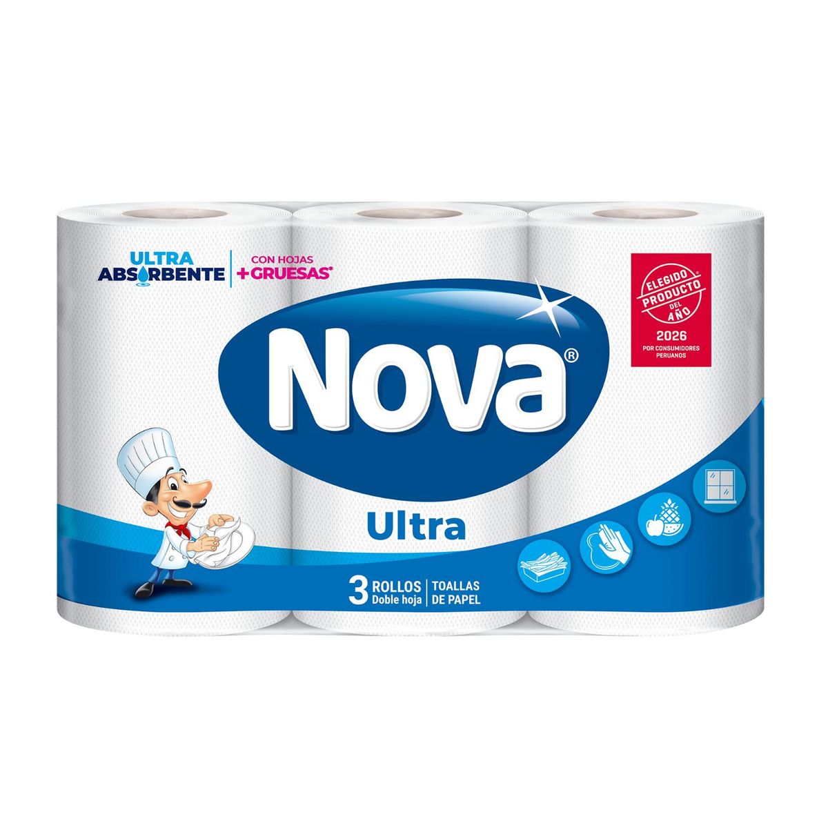 NOVA - Papel Toalla Nova Ultra Absorbente Empaque 3 Und