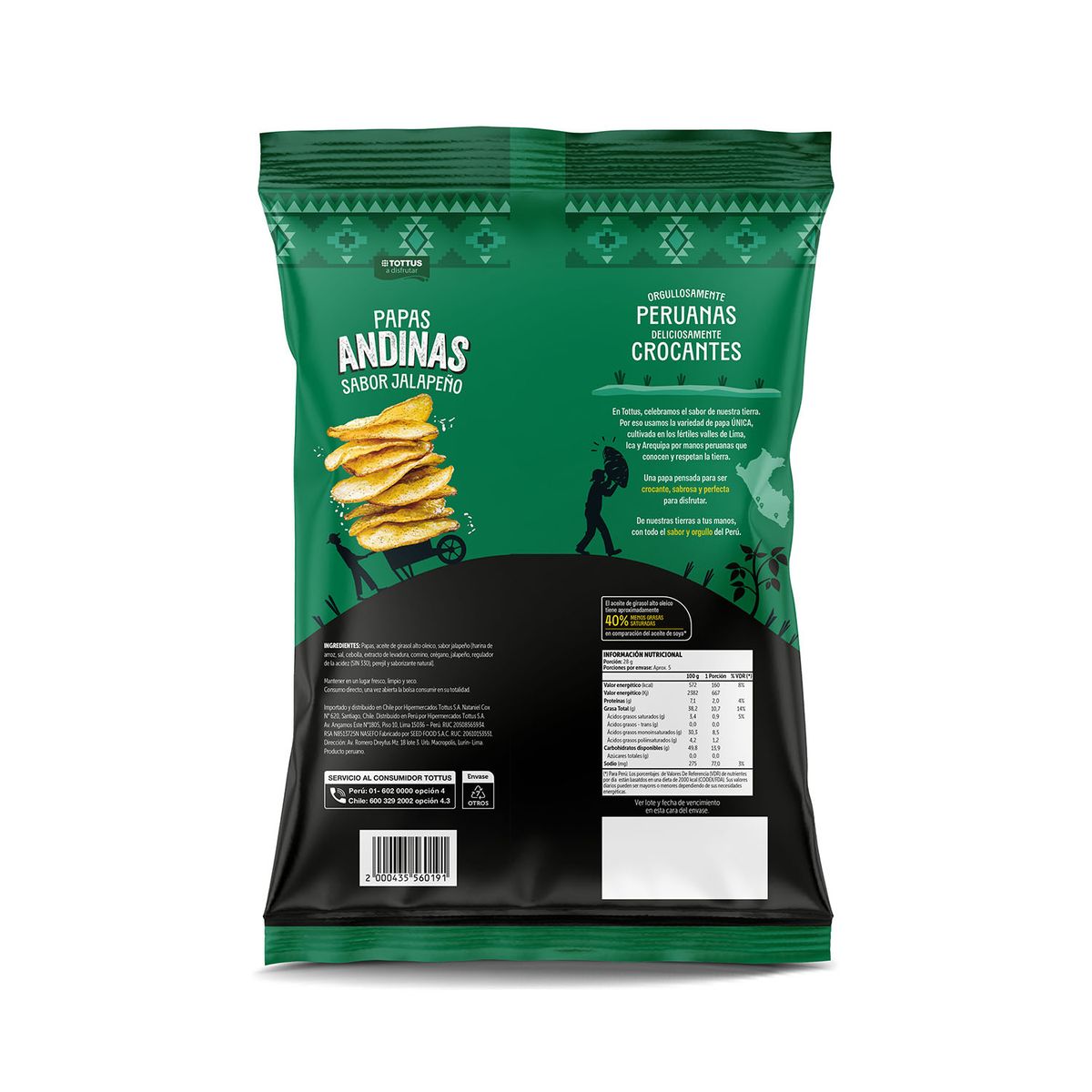 TOTTUS - Papas Fritas Tottus Sabor Jalapeño Bolsa 130 g