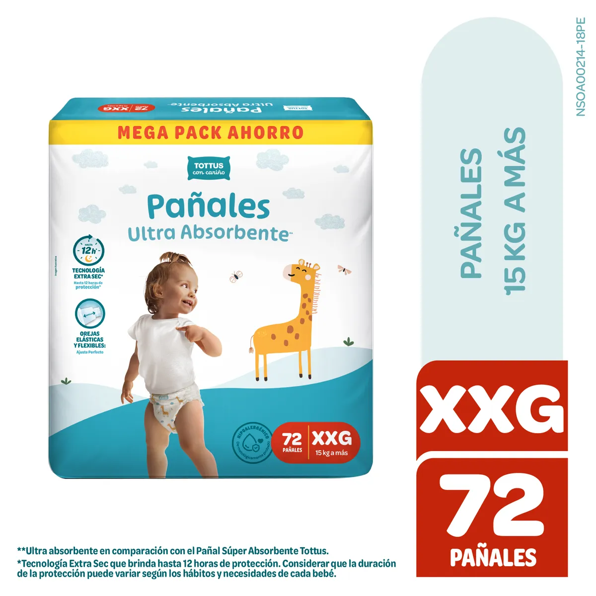 TOTTUS - PromoPack Pañal Tottus Absorbente Talla XXG Empaque 72 Und