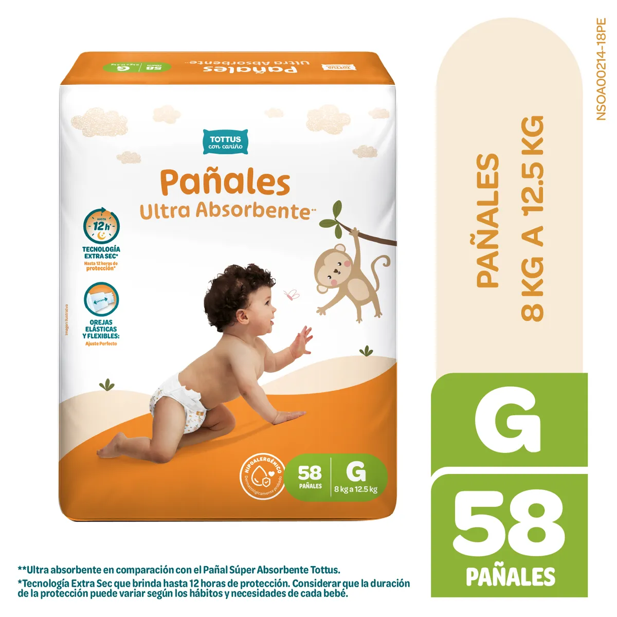 TOTTUS - Pañal Tottus Absorbente Talla G Empaque 58 Und