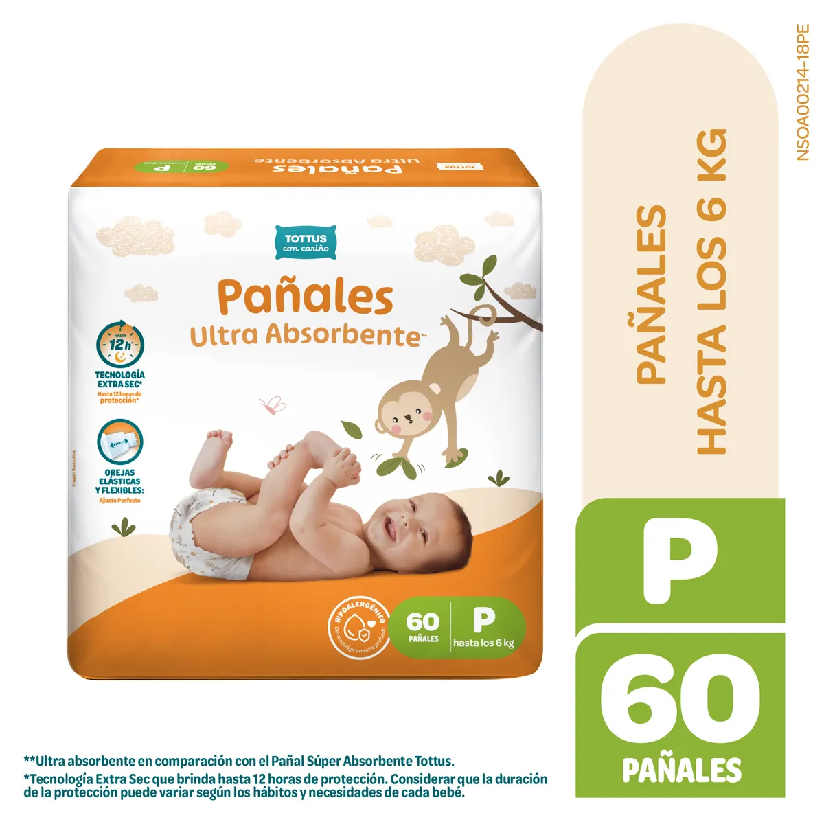TOTTUS - Pañal Tottus Absorbente Talla P Empaque 60 Und