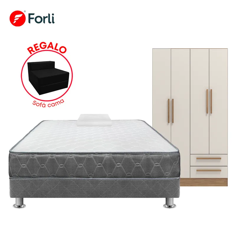  - COMBO CAMA ACQUA 1.5PLZ+ROPERO 4PUERTAS