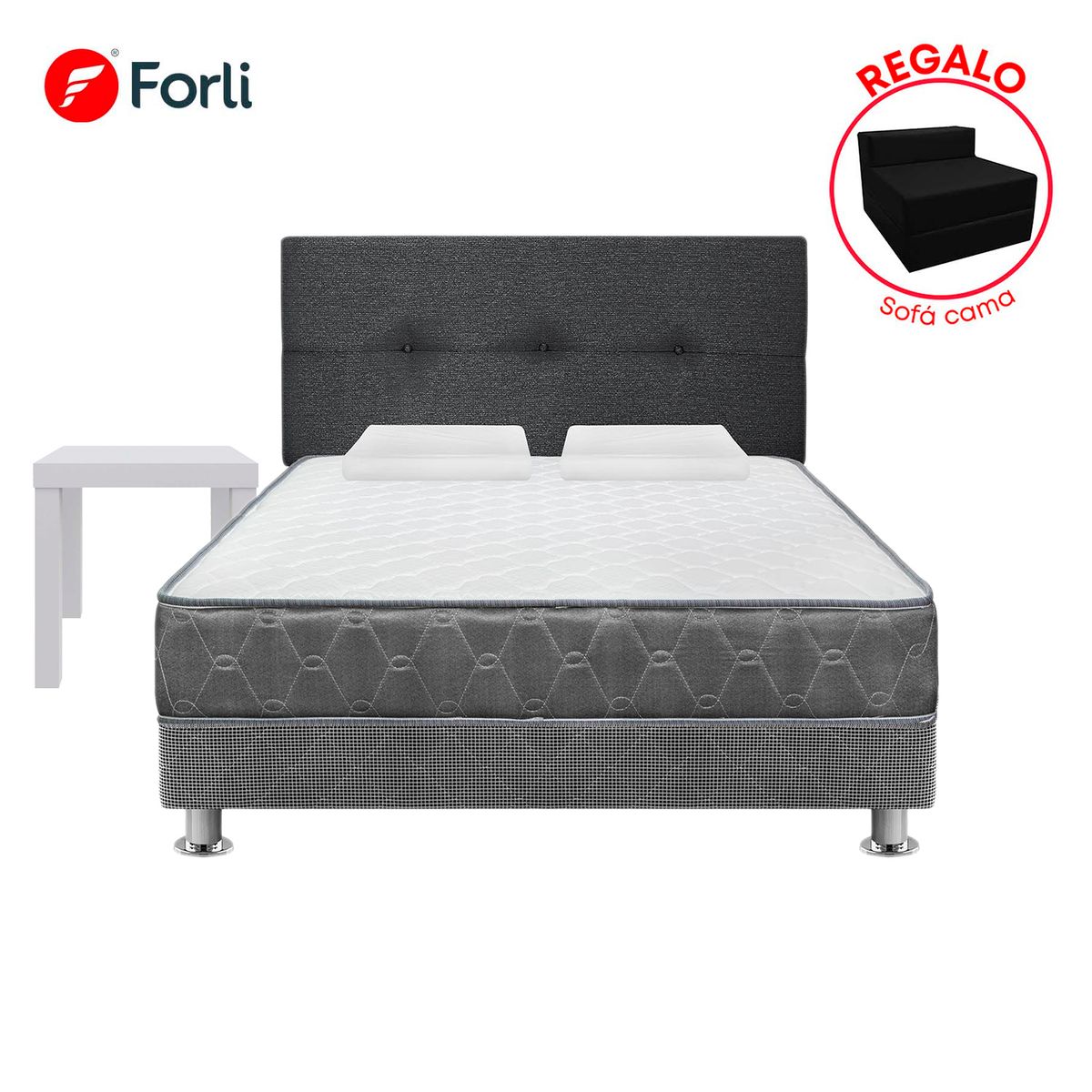  - Combo Dormitorio Acqua 2 Plazas + Mesa Lateral + Sofá Cama