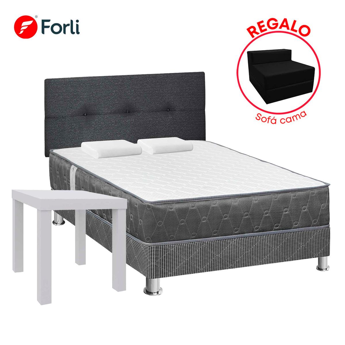  - Combo Dormitorio Acqua 2 Plazas + Mesa Lateral + Sofá Cama